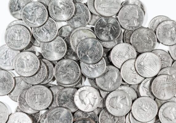 A bunch of U.S. quarters.